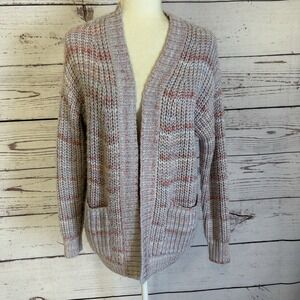 Gap Sweater Womens Size S Gray Multi Stripes Open Front Wool Blend‎ Cable Knit